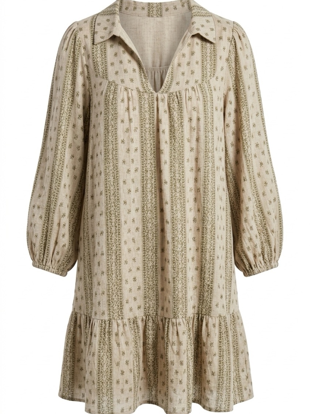 Relaxed Collared Midi Dress in Taupe Print